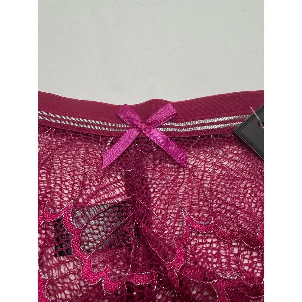 NEW Frederick's of‎ Hollywood Caroline Boyshort Panty Size L Fuchsia Silver NWT